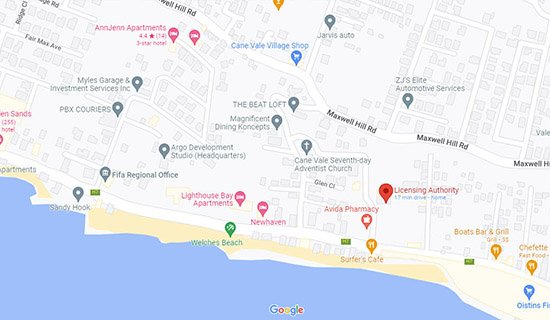 Map showing Barbados licensing Authority Oistins, Christ Church