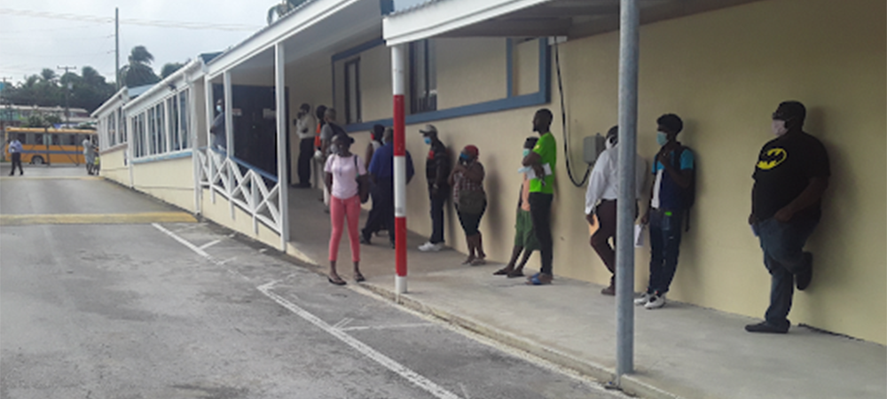 People queued outside Barbados Licensing Authority