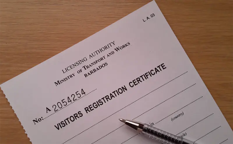 Blank Visitor's Registration Certificate from Barbados Licensing Authority