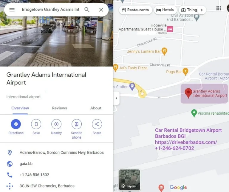 Grantley Adams International Airport Barbados map location address