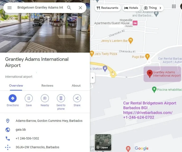 Grantley Adams International Airport Barbados map location address for car rental