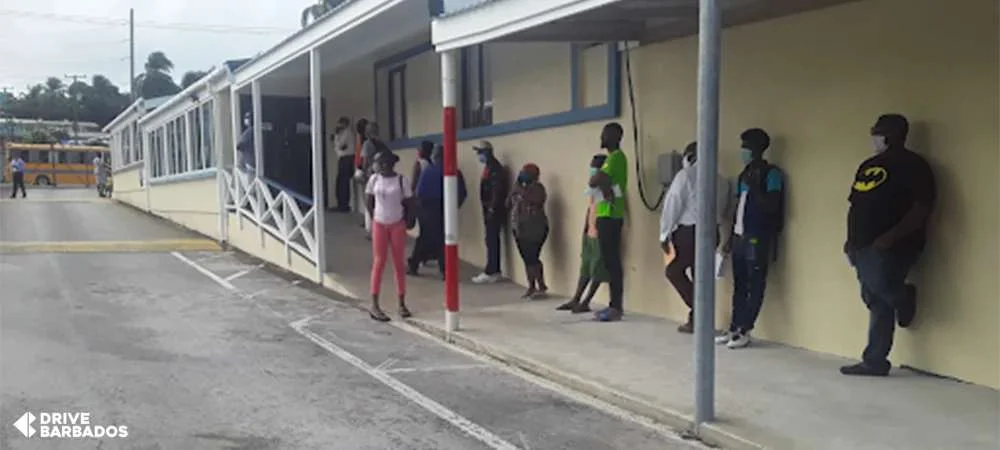 People queued outside Barbados Licensing Authority