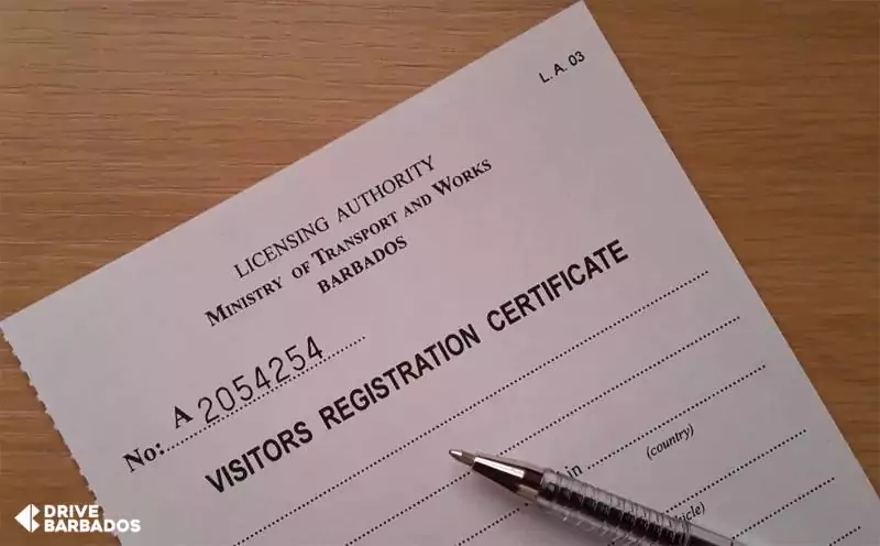 Blank Visitor's Registration Certificate from Barbados Licensing Authority