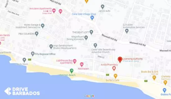 Map showing Barbados licensing Authority Oistins, Christ Church