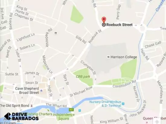 Map showing Barbados licensing Authority Weymouth Corporate Centre