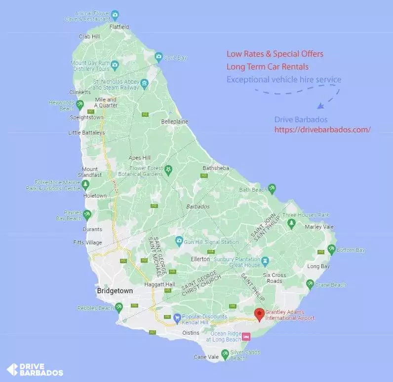 Map of Barbados Grantley Adams International Airport Highlighted