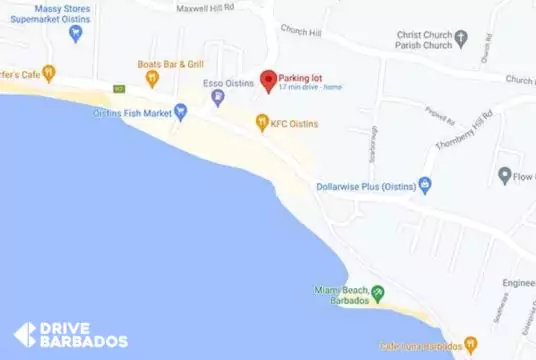 Map showing free car park in Oistins Barbados