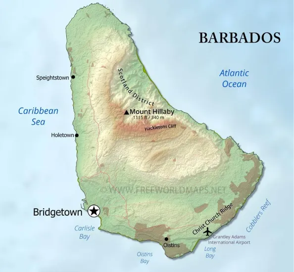 Map of Barbados showing major cites and Bridgetown airport Map of Barbados showing major cites and Bridgetown airport